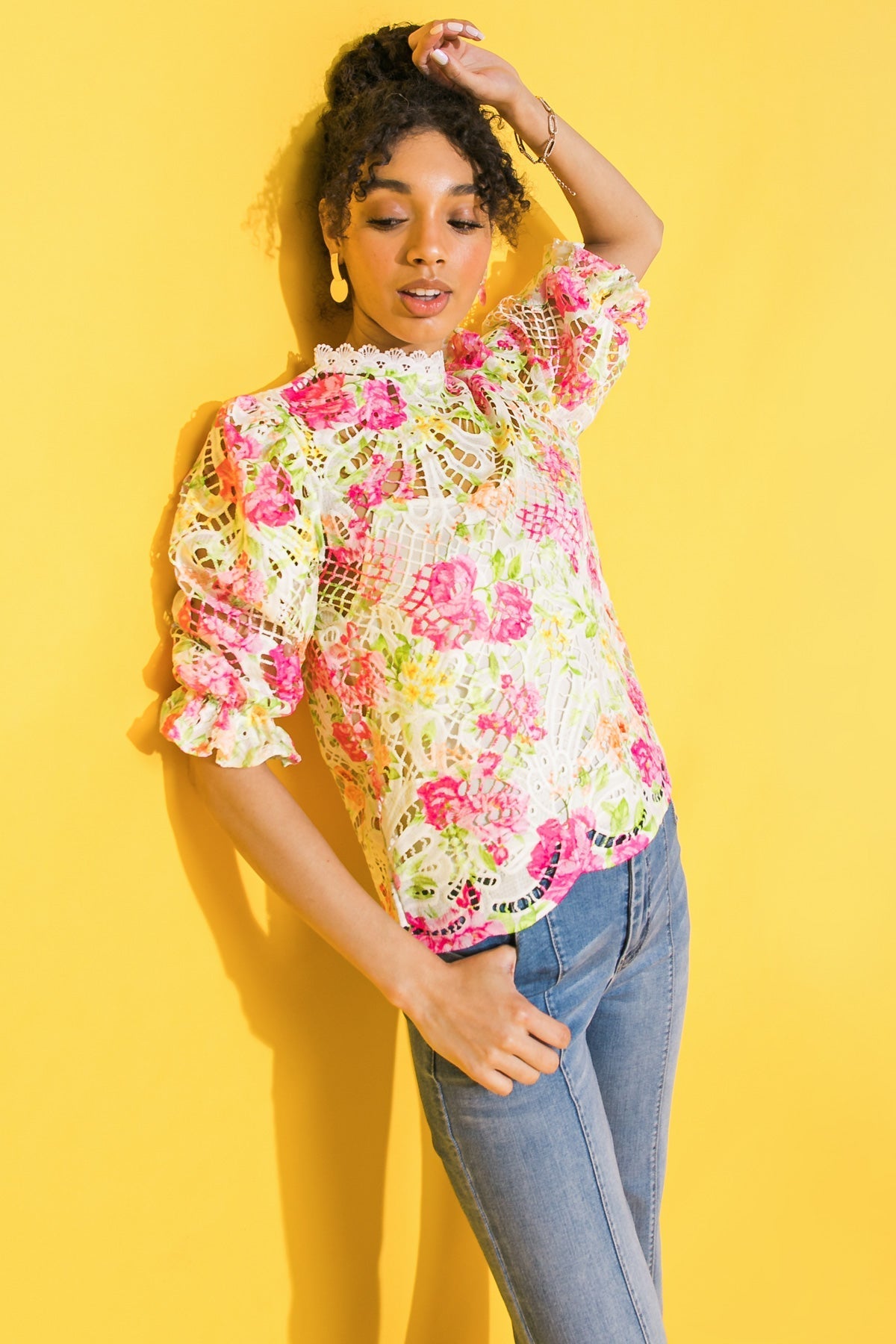 BLISS ME FLORAL WOVEN LACE TOP Flying Tomato